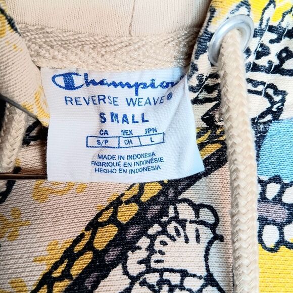 CHAMPION Reverse Weave Paisley Hoodie Sweater Men's Size Small Beige Yellow - Picture 9 of 12